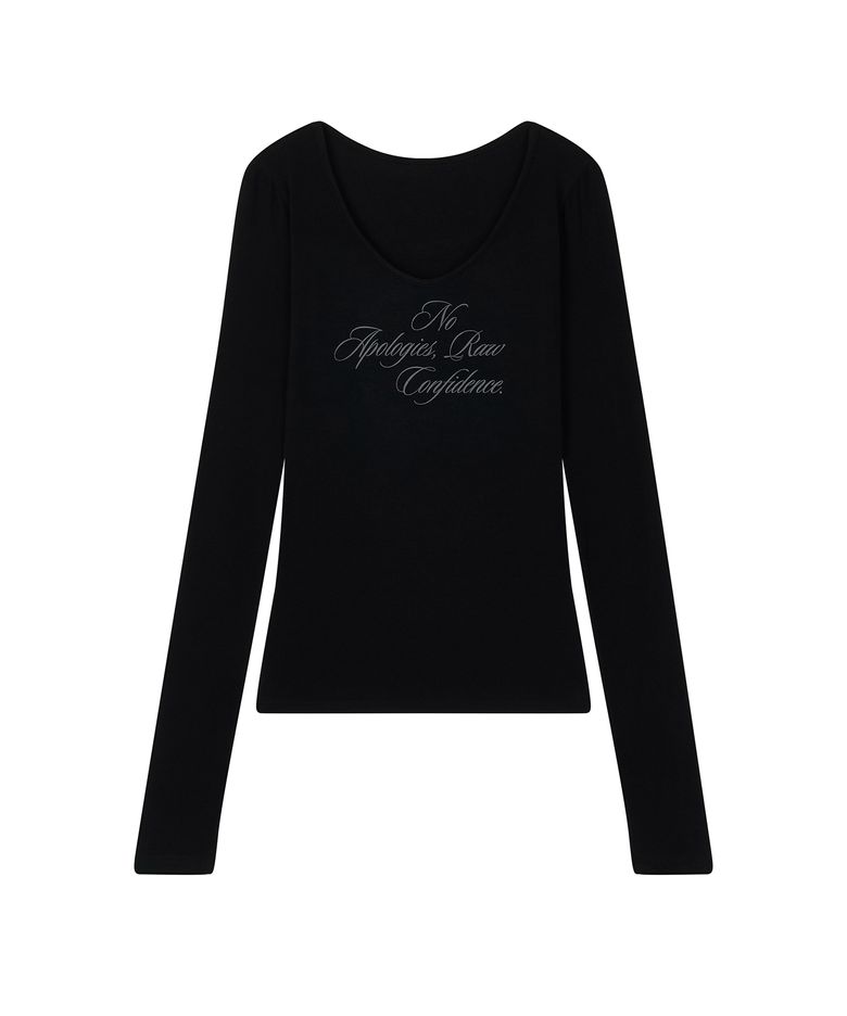 Loose Fit Deep V-neck Long Sleeve - Black
