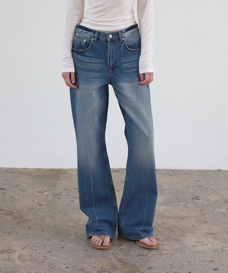 Hailey Washed Denim Pants Mid Blue