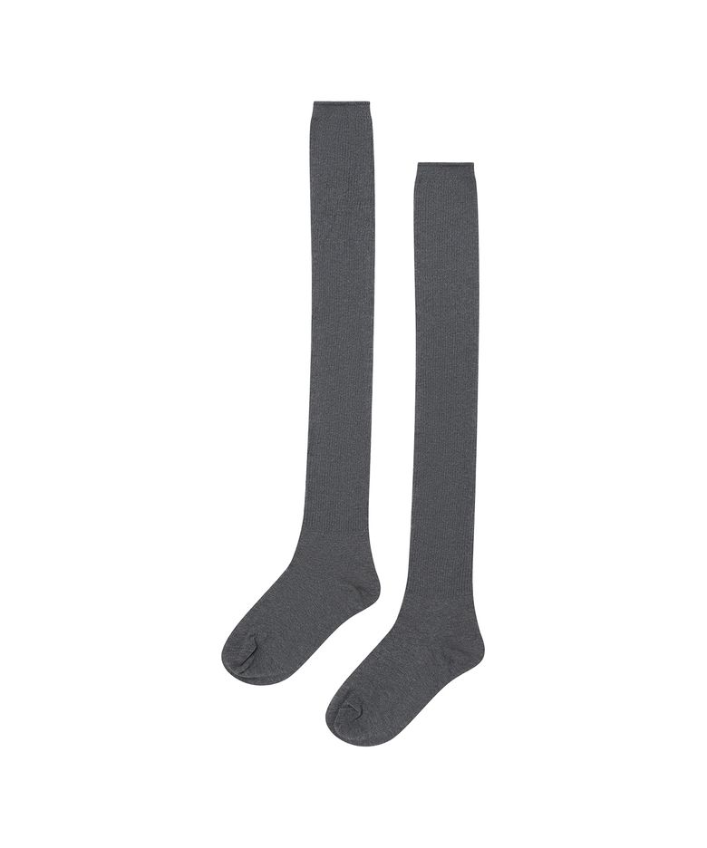 Label Long Rib Socks - Charcoal