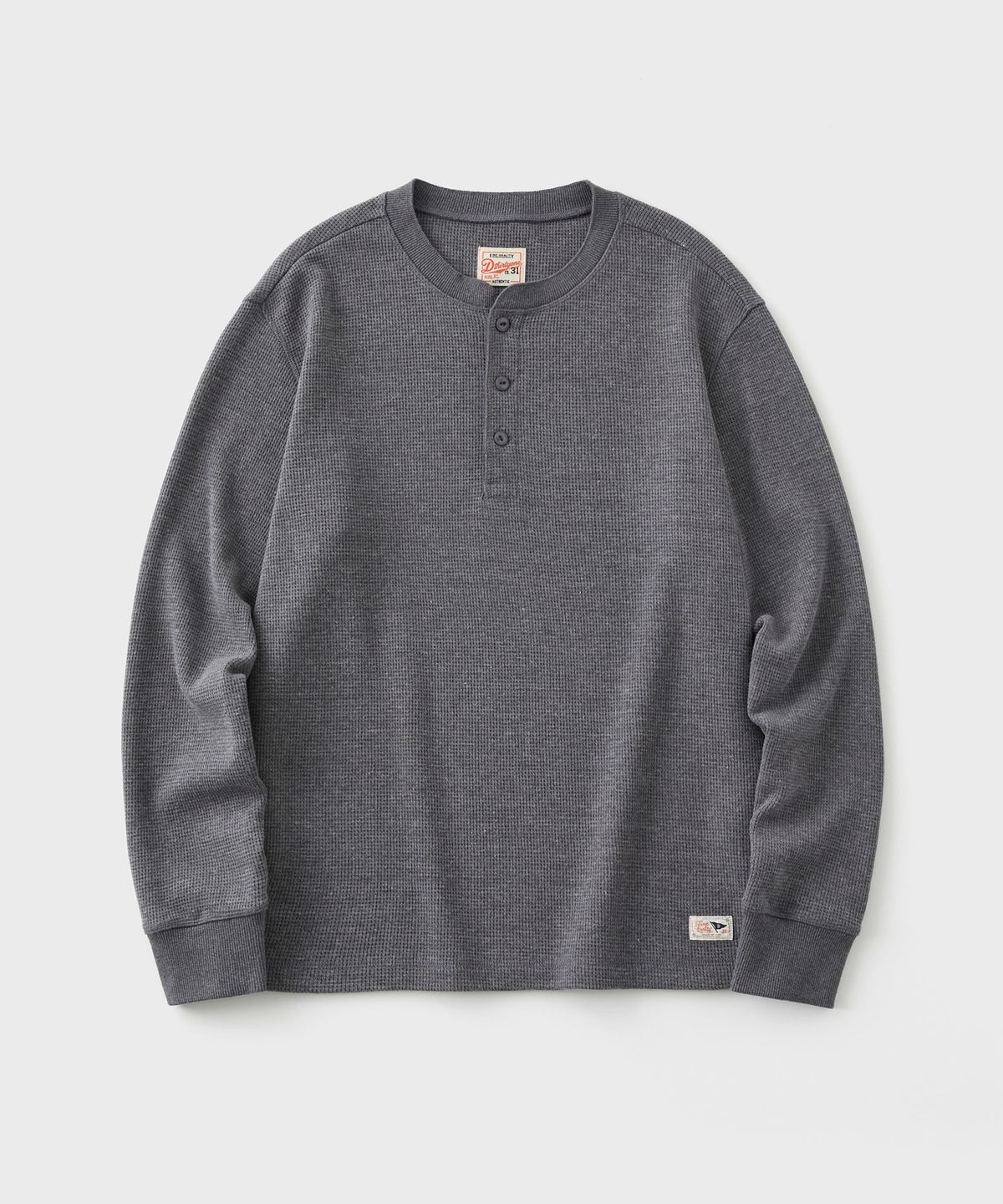 디써티원(DTHIRTYONE) Washed Heavy Waffle Henley Neck Long Sleeve (Gray)