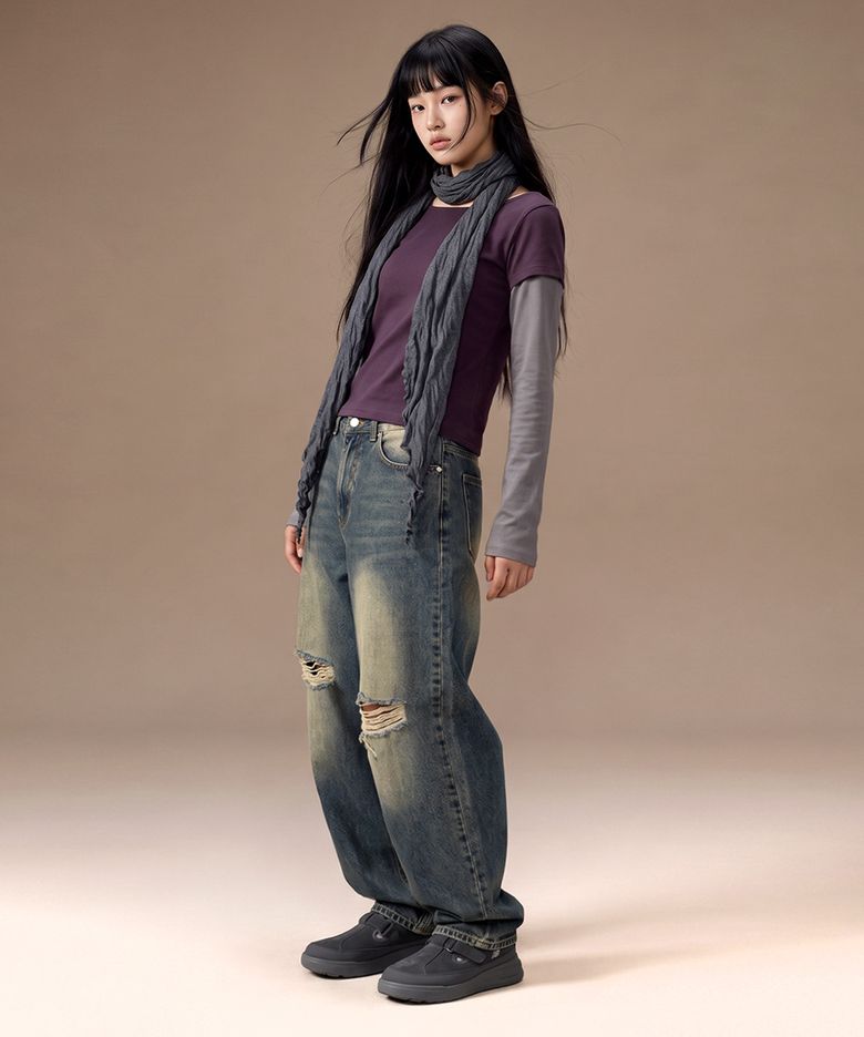 BTB : RAW EDGE BALLON JEANS [VINTAGE BLUE]
