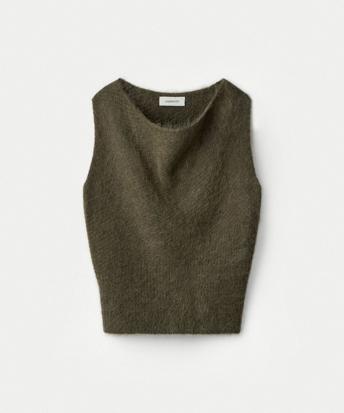 우마뭉(UMARMUNG) Peruvian baby alpaca yarn cowl neck vest_Khaki