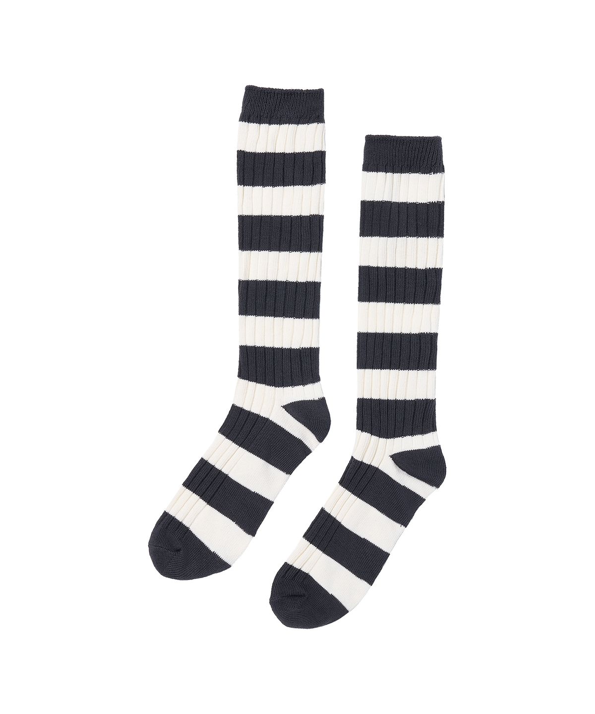 로타입(ROUGHTYPE) Wide Stripe Socks - Charcoal