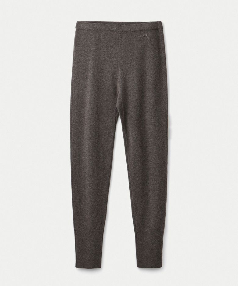 Wool cashmere button hem leggings_Taupe