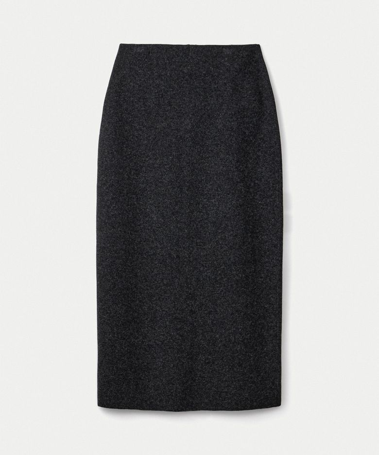 Wool cashmere double faced maxi skirt_Graphite