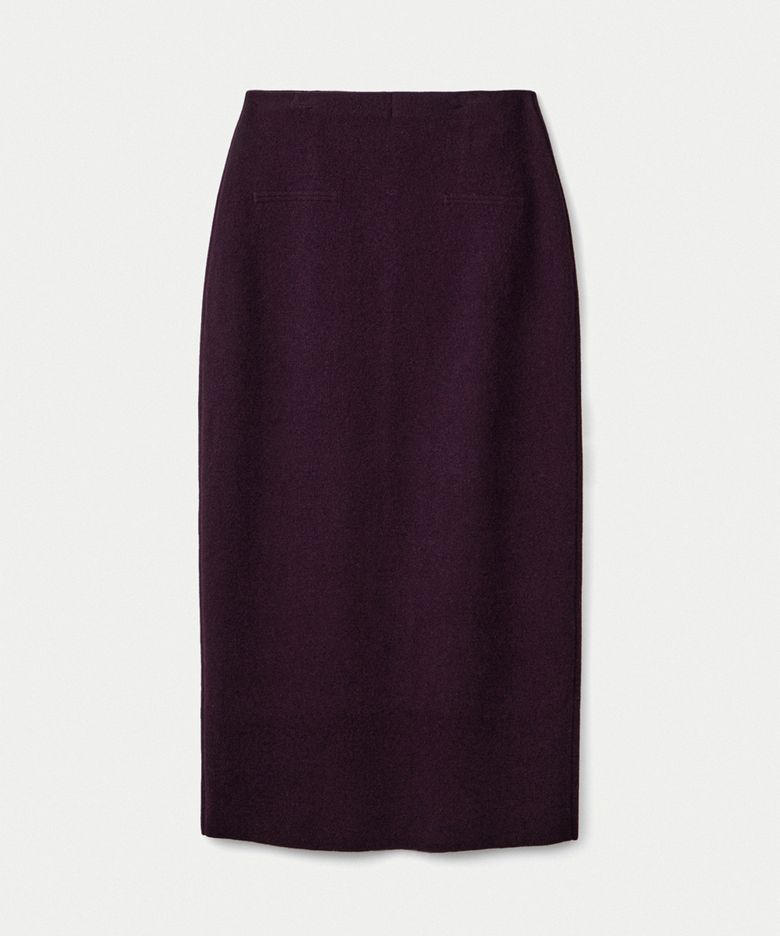Wool cashmere double faced maxi skirt_Black berry