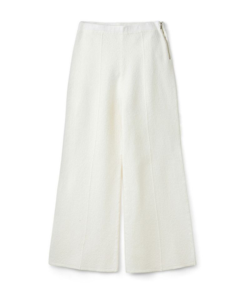 Pure merino boiled wool semi bell bottom pant_Ivory