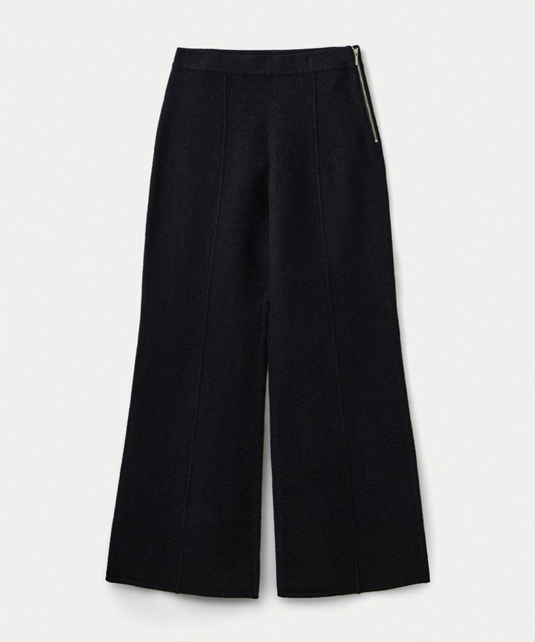 Pure merino boiled wool semi bell bottom pant_Black