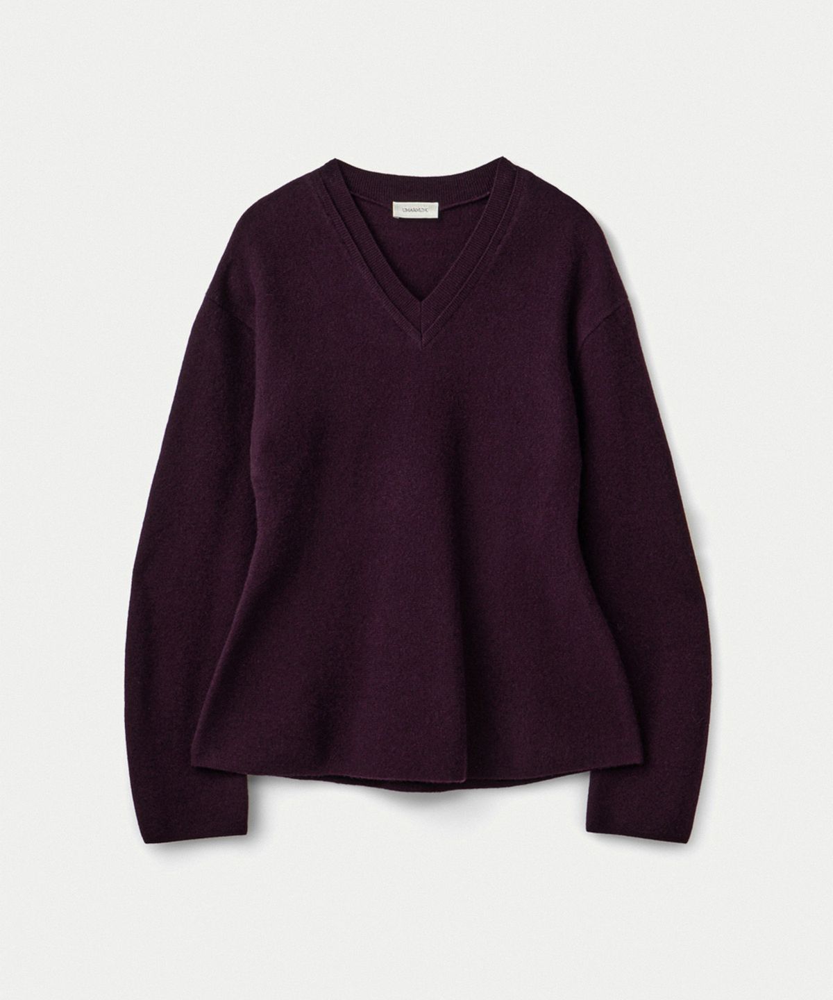 우마뭉(UMARMUNG) Wool cashmere curved sleeve v neck pullover_Black berry