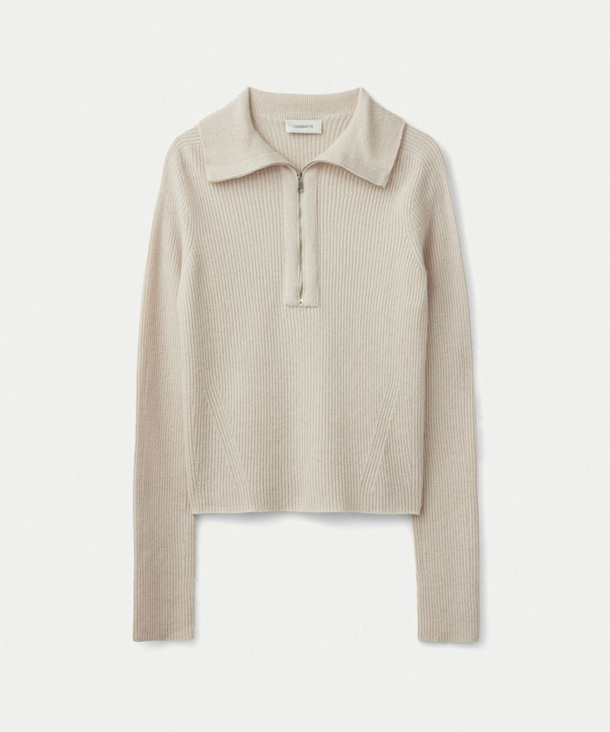 우마뭉(UMARMUNG) Super fine merino wool half zip up ribbed pullover_Oatmilk