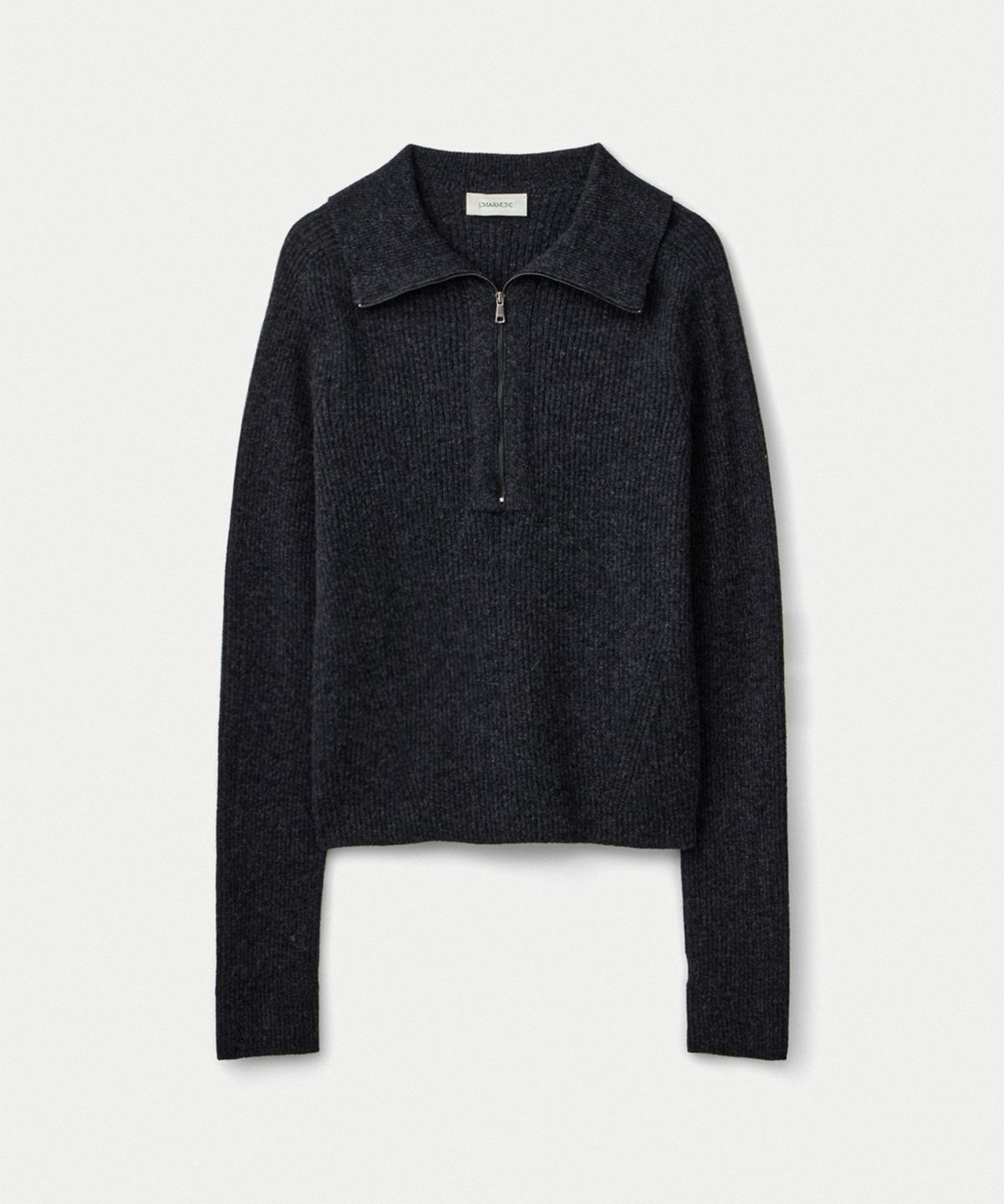 우마뭉(UMARMUNG) Super fine merino wool half zip up ribbed pullover_Heather grey