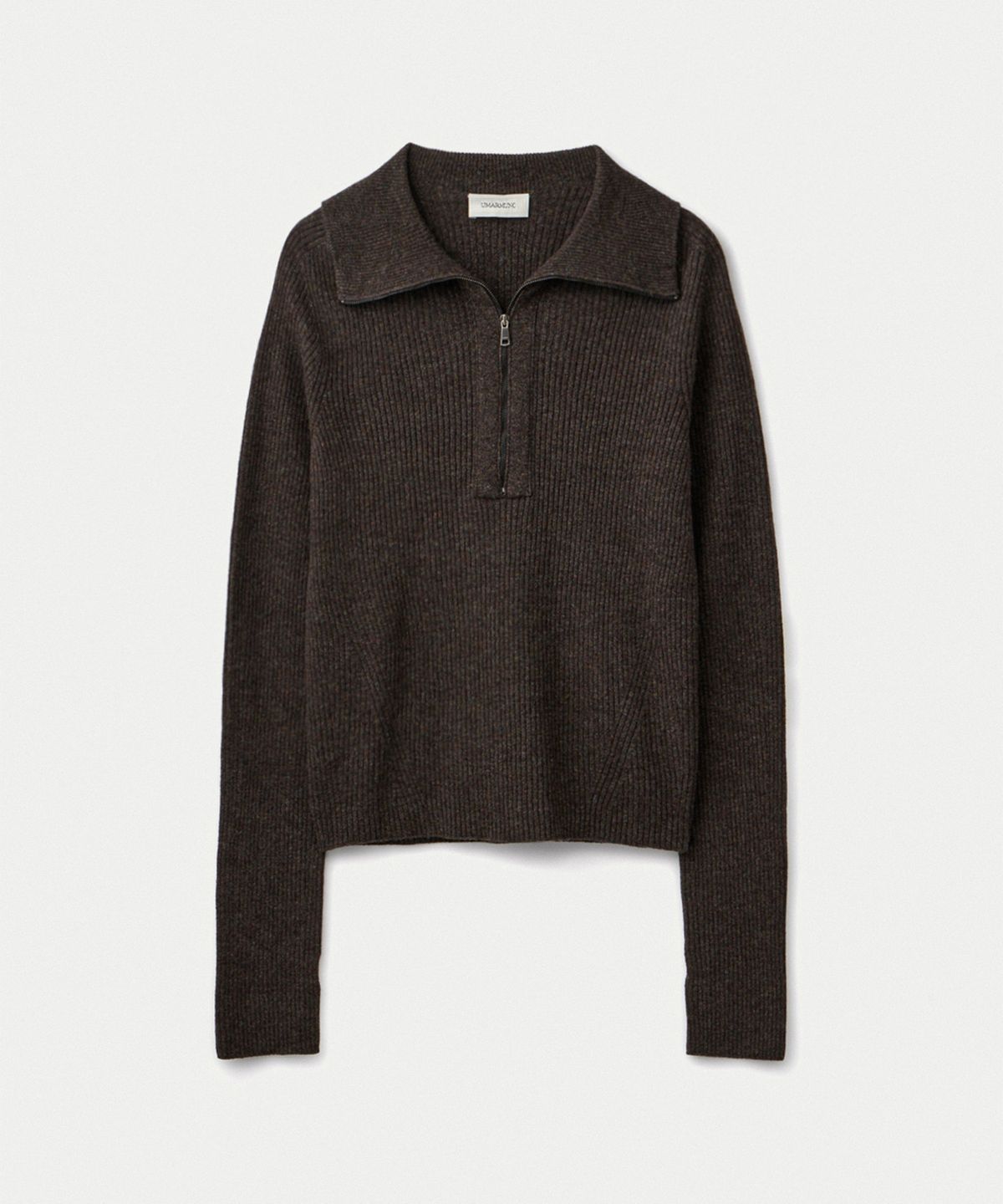 우마뭉(UMARMUNG) Super fine merino wool half zip up ribbed pullover_Walnut