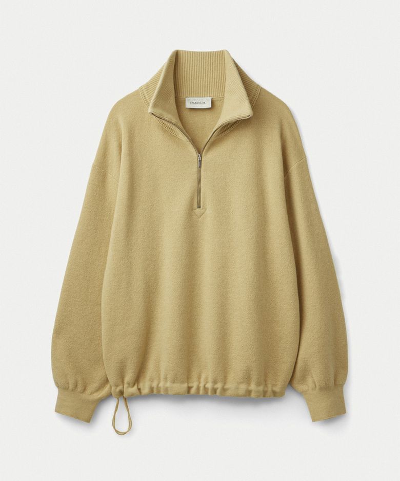Merino wool half zip-up pullover_Ochre yellow