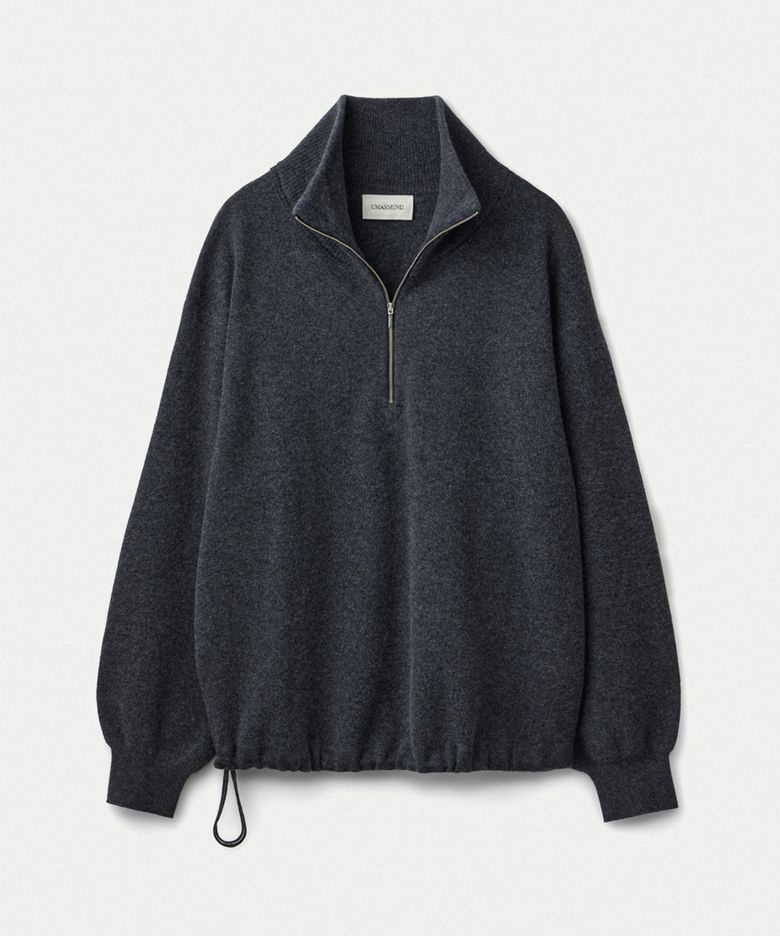 Merino wool half zip-up pullover_Heather grey