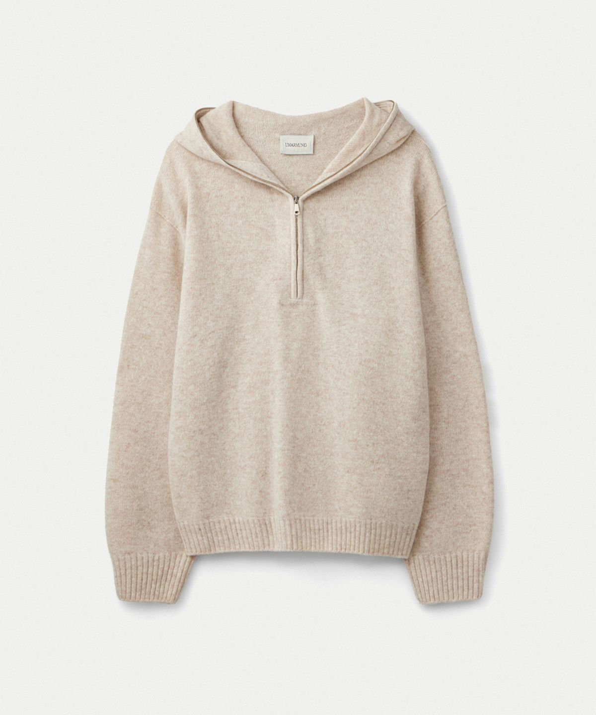 우마뭉(UMARMUNG) Super fine merino wool half zip up hooded pullover_Oatmilk
