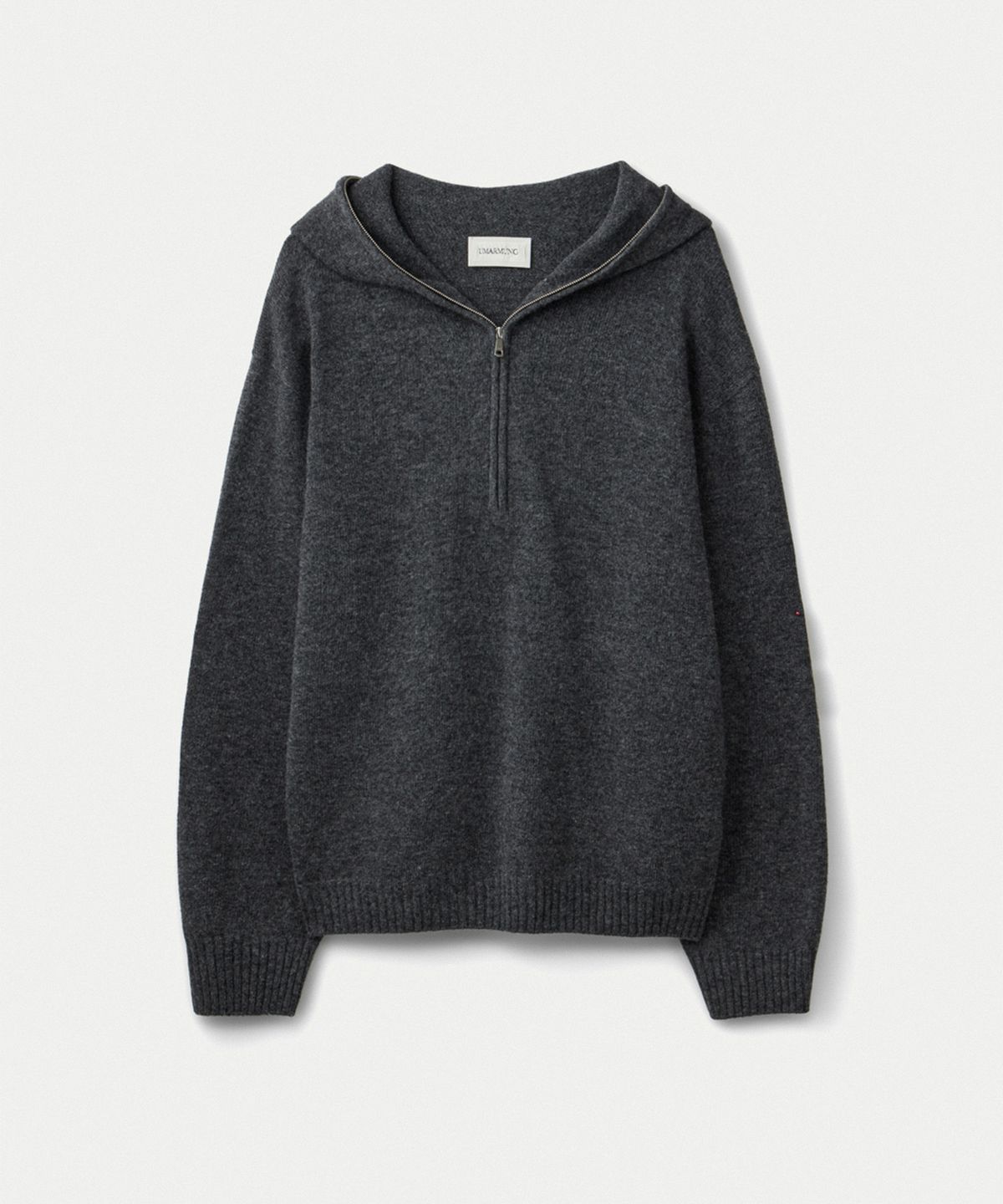 우마뭉(UMARMUNG) Super fine merino wool half zip up hooded pullover_Heather grey