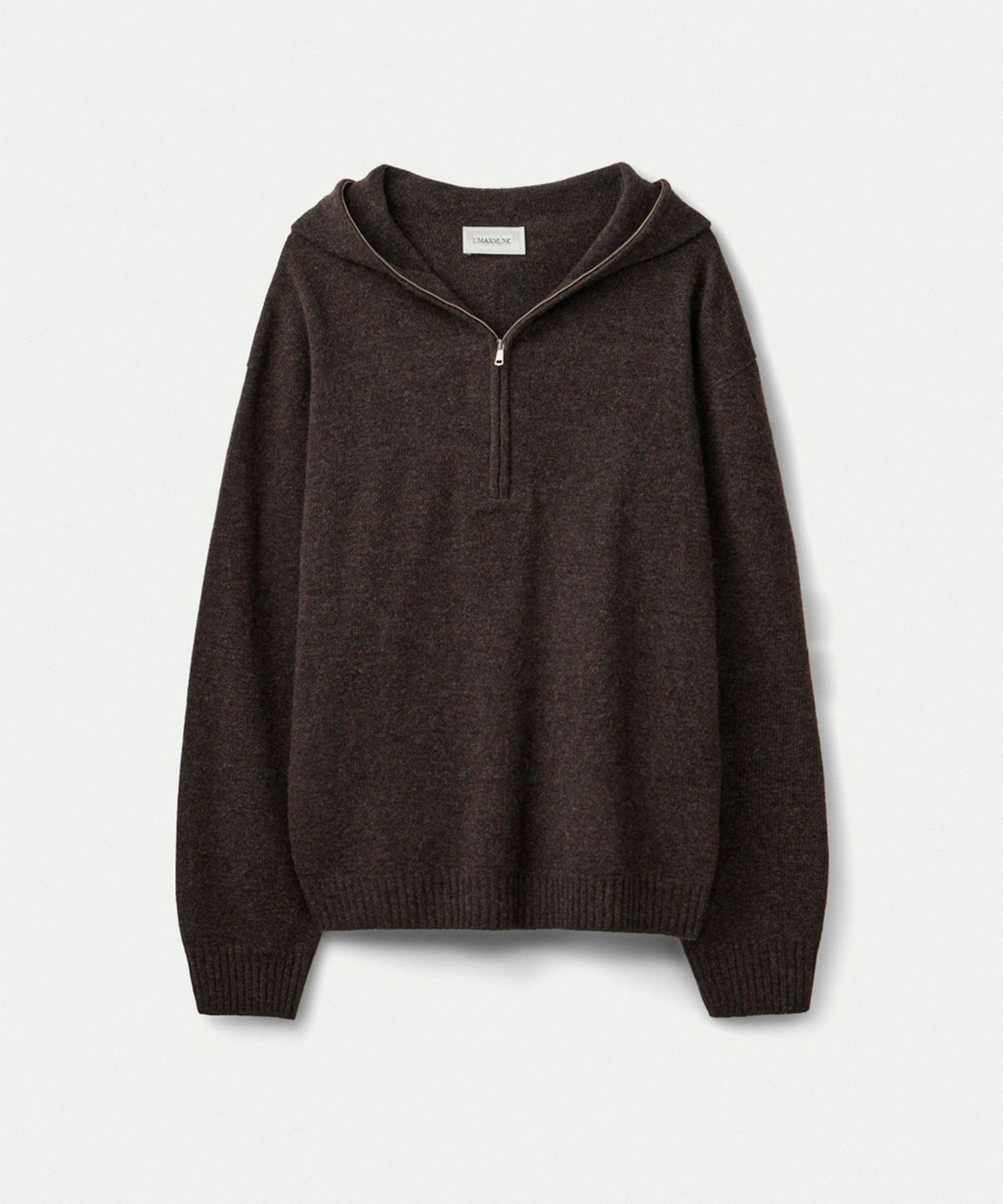 우마뭉(UMARMUNG) Super fine merino wool half zip up hooded pullover_Walnut