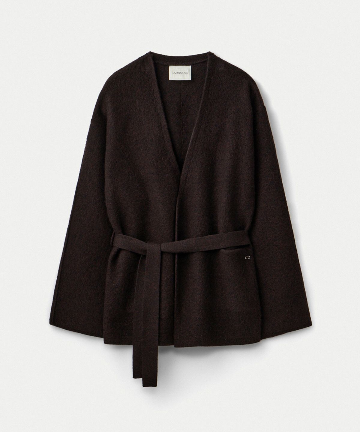 우마뭉(UMARMUNG) Pure merino boiled wool collarless jacket_Mahogany