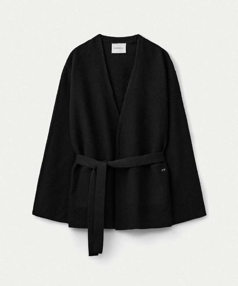 Pure merino boiled wool collarless jacket_Black