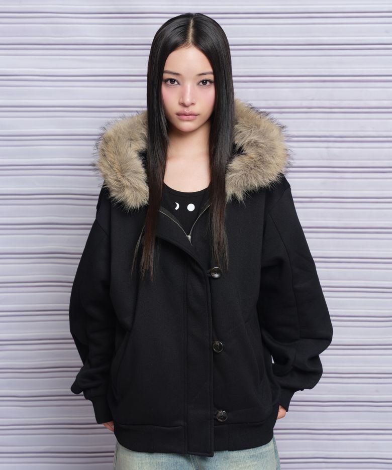 FLIGHT FUR HOOD ZIP-UP BLACK