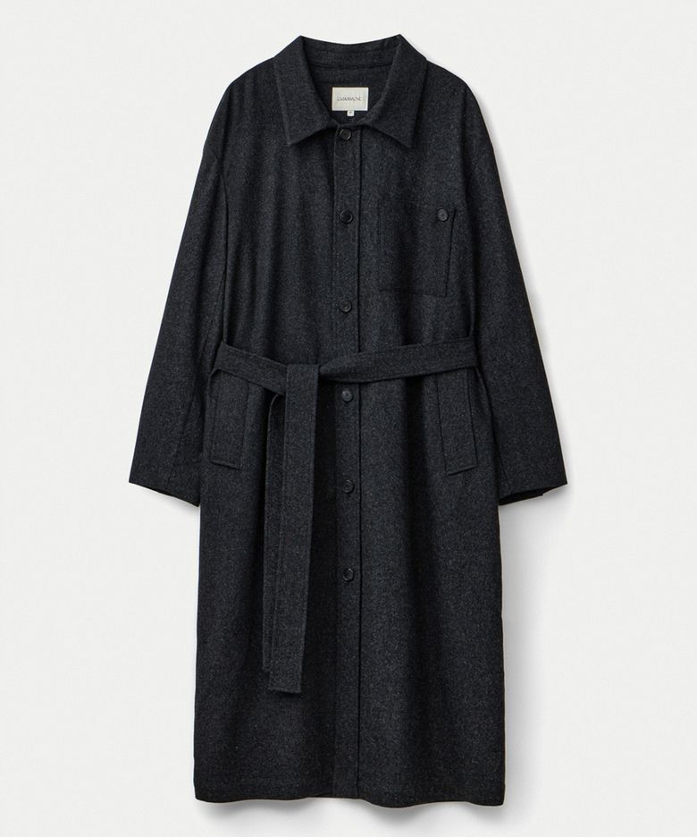 Wool cashmere fluid long shacket_Charcoal