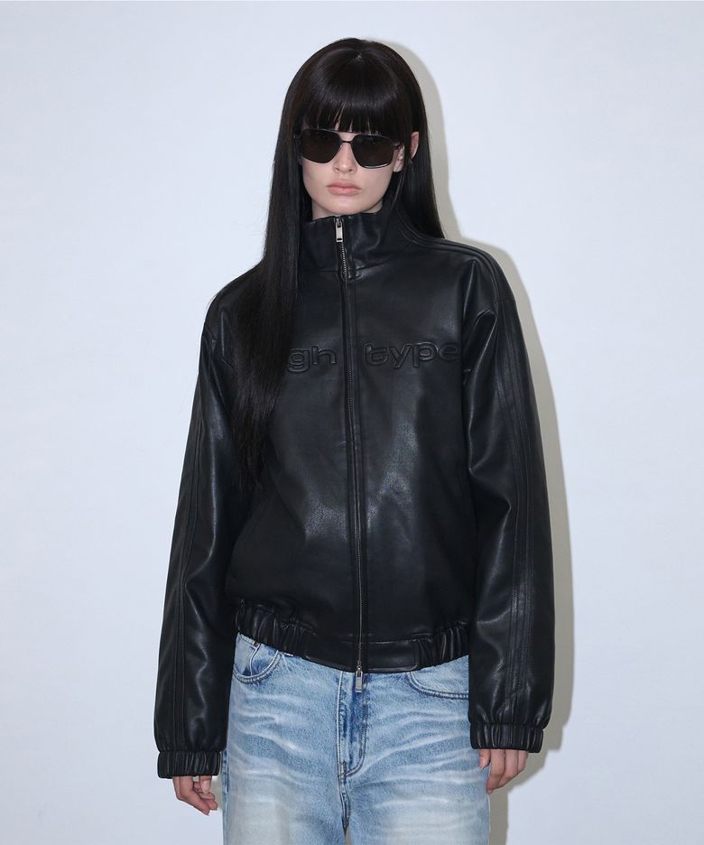 Track line leather Jumper - Black