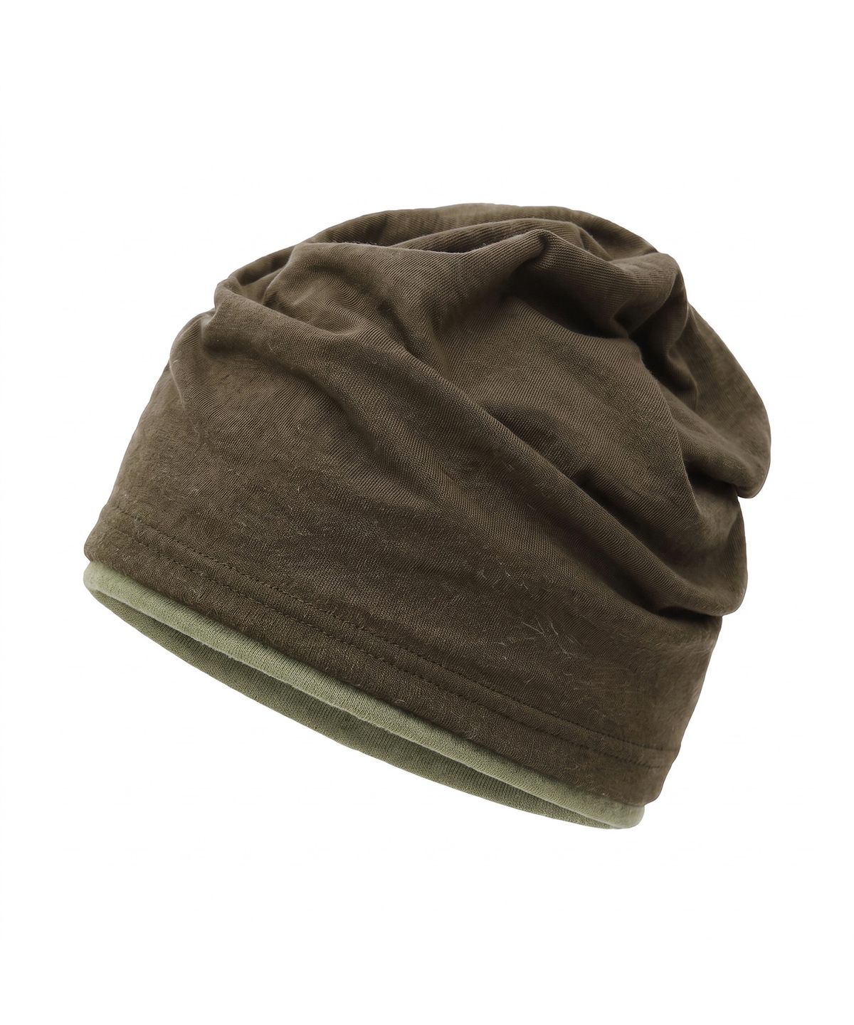 언더컨트롤(UNDERCONTROL) 겨울 롤업 이중 레이어드 슬러브 롱비니 남녀공용 모자 DOUBLE KNIT HAT / AG WOOL / MELANGE KHAKI