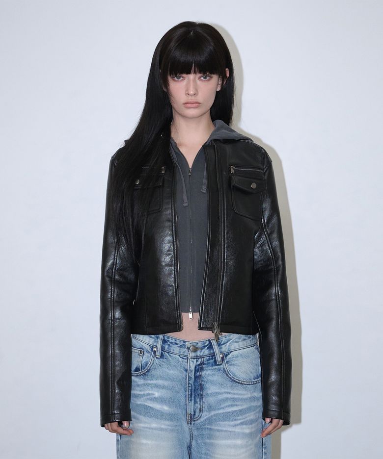 Slim Fit Moto Leather Jacket - Black