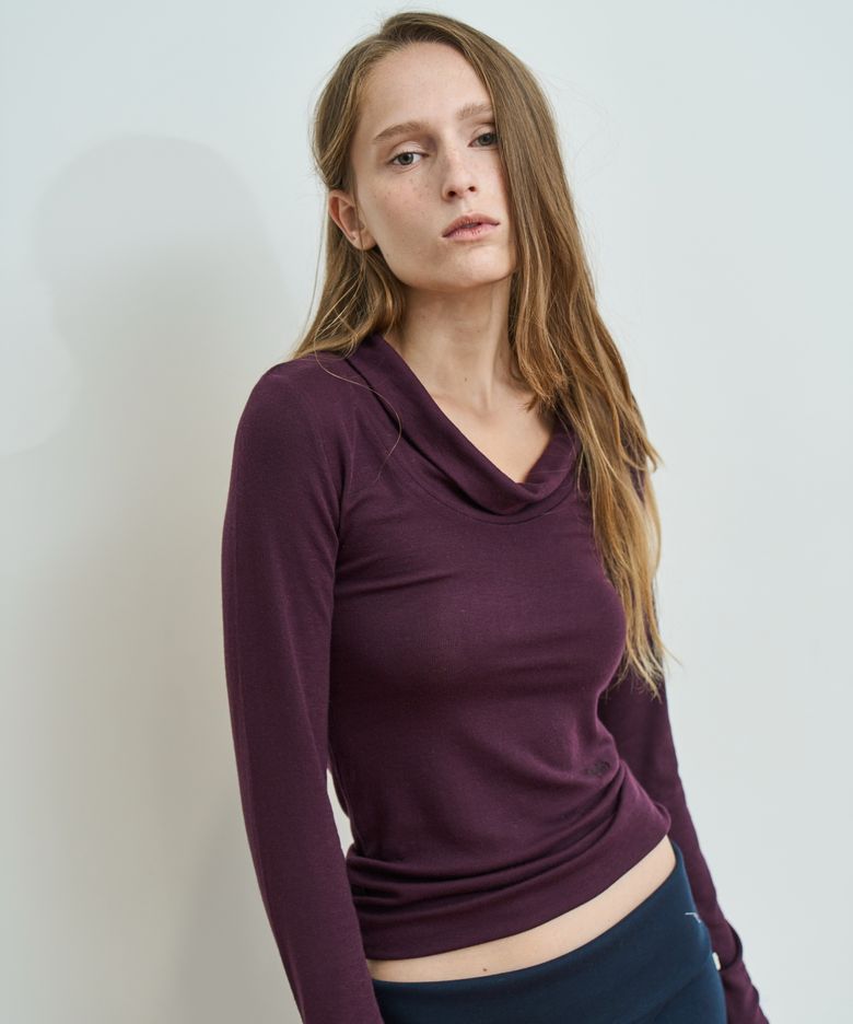 Wool Blend Soft Drape Cowl Neck  Tee _ Deep Purple