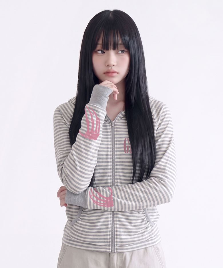[WOMAN]GRAVE 스트라이프 워머 후드집업