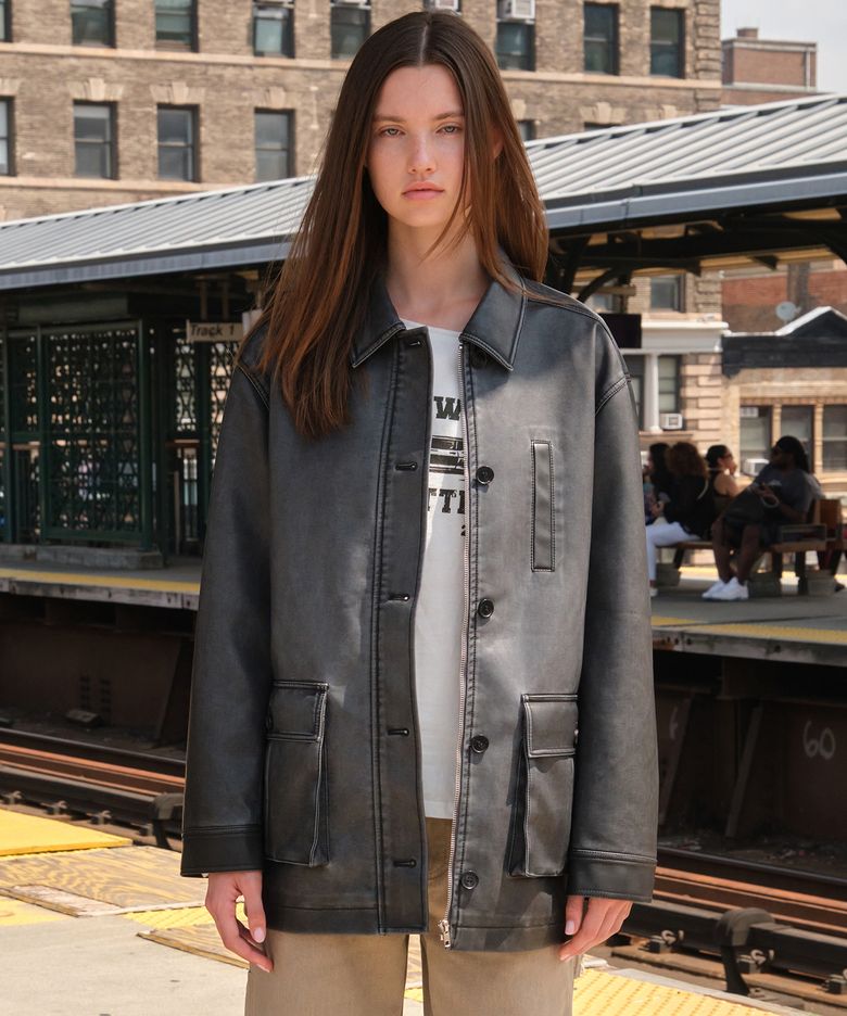 Baker Leather Work Jacket - Washed Black