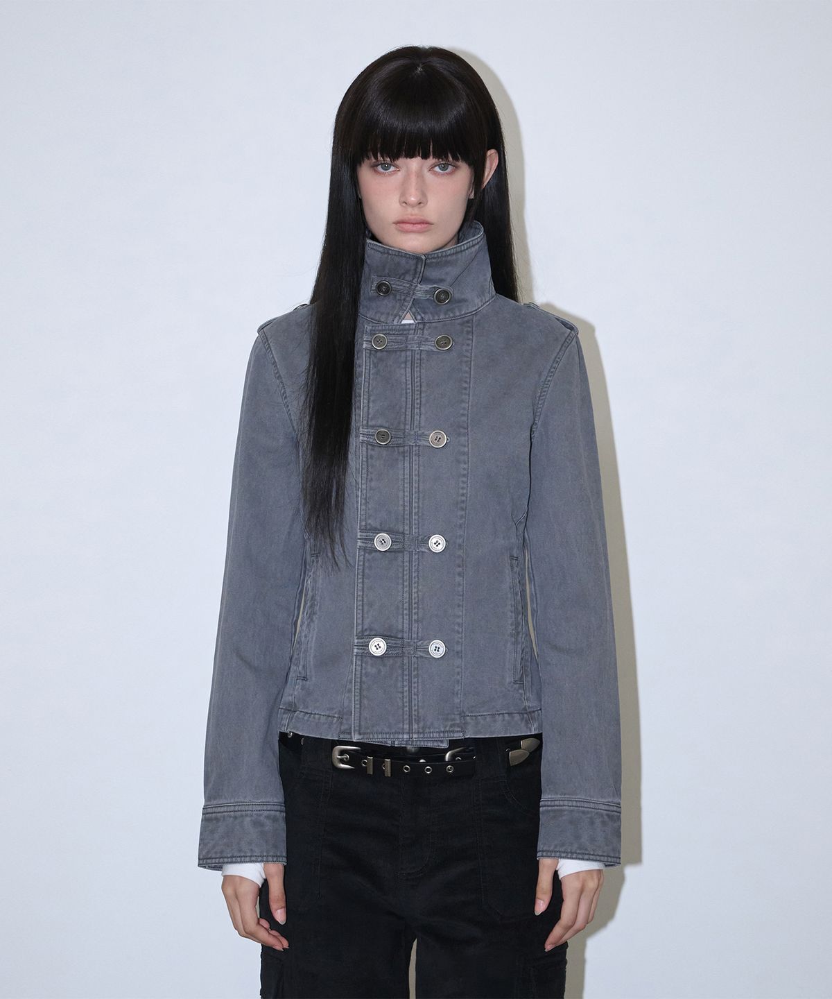 로타입(ROUGHTYPE) Washed Double Button Work Jacket - Charcoal
