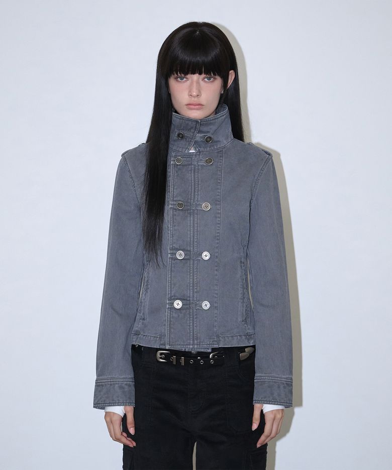 Washed Double Button Work Jacket - Charcoal