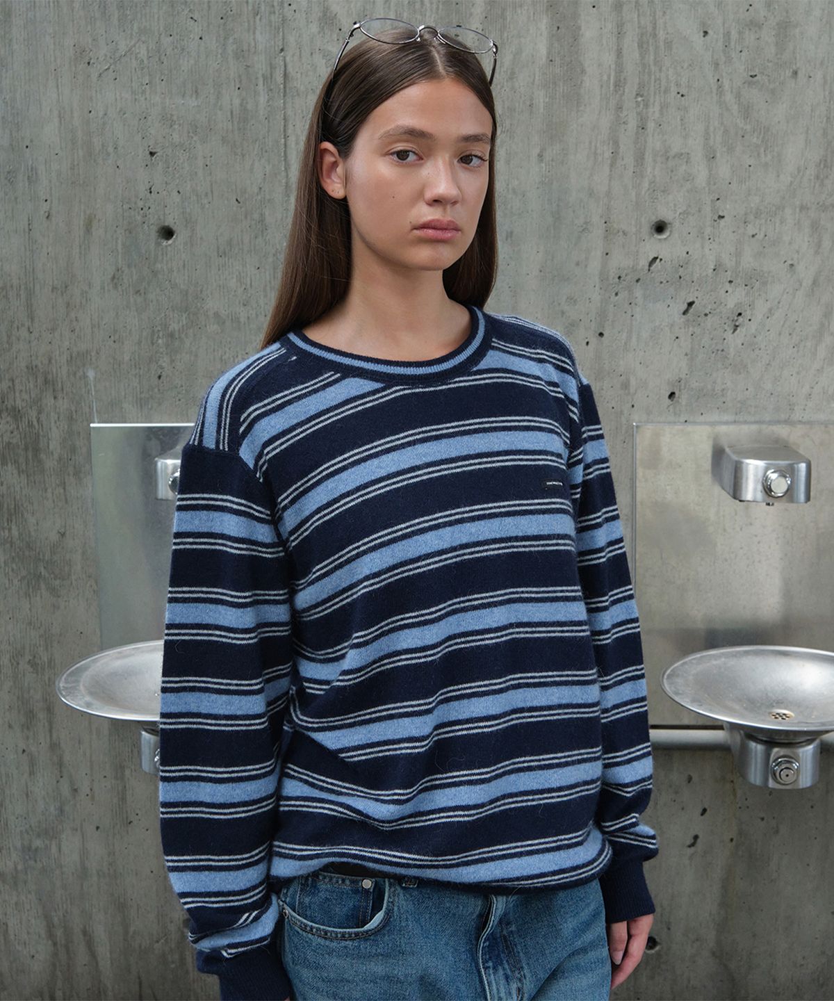썸웨어버터(SOMEWHEREBUTTER) Rover Alpaca Stripe Knit - Navy