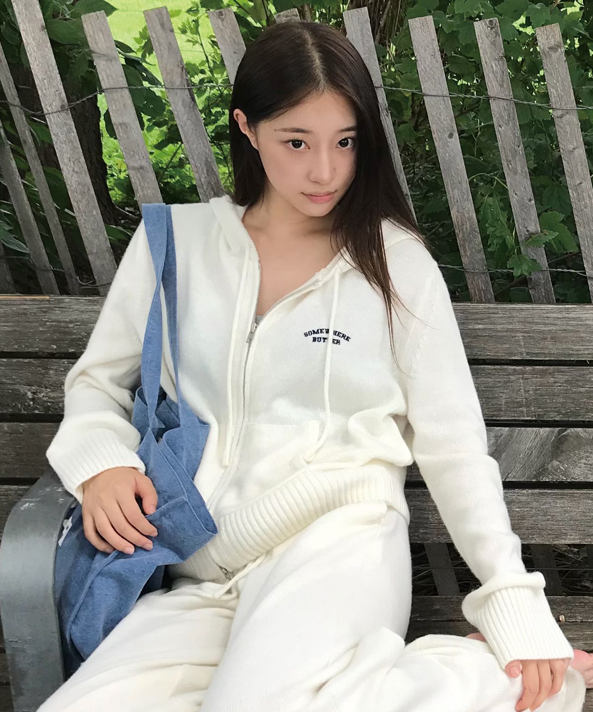 썸웨어버터(SOMEWHEREBUTTER) Mute Wool Knit Zip-Up Hoodie - Ivory