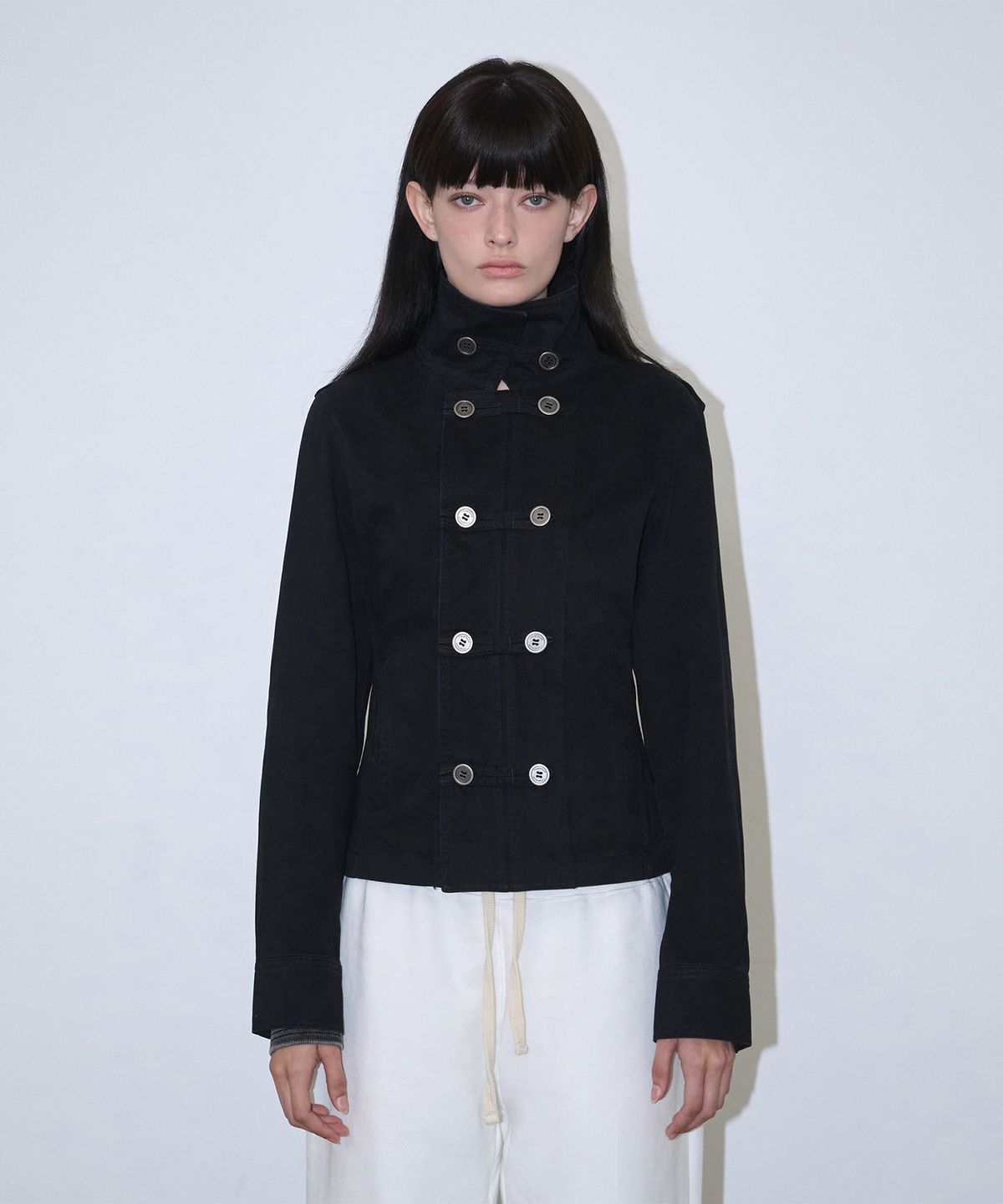 로타입(ROUGHTYPE) Washed Double Button Work Jacket - Black