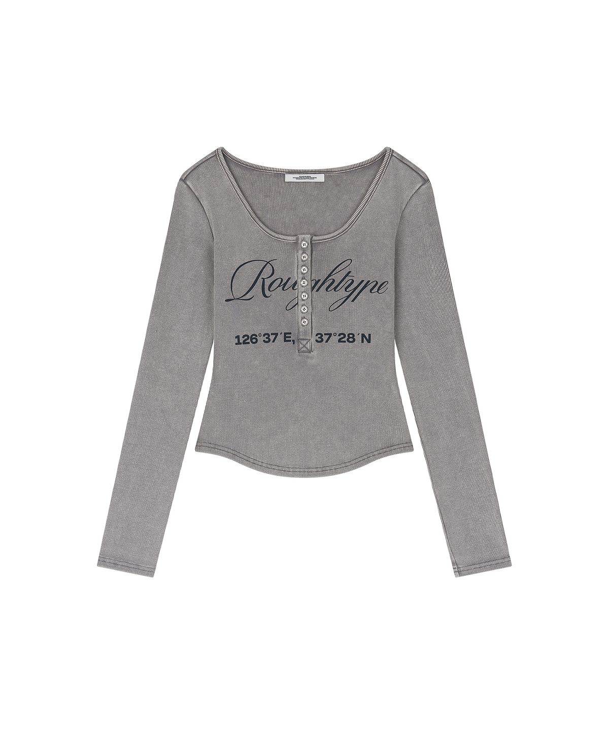 로타입(ROUGHTYPE) Slim Washed Henley Neck Long Sleeve - Gray