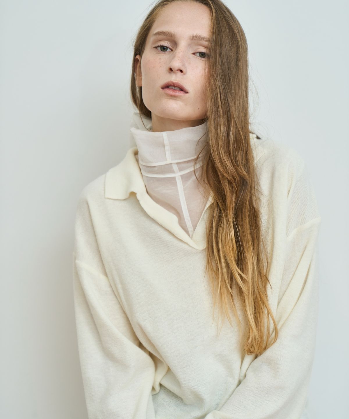 그리다제이(GRIDAJ) [GridaJ] Wool Blend Open Collar Pullover Knit - ivory