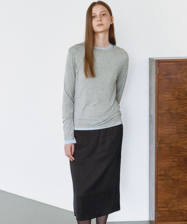 Fluid Satin Midi Skirt(Black)
