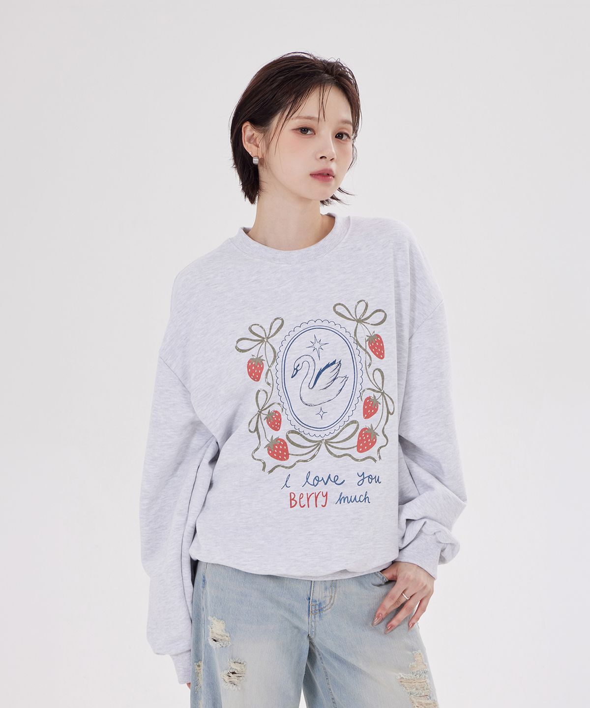 디스펑트(DYSFUNCT) STRAWBERRY SWAN SWEATSHIRT(WHTIE MELANGE)