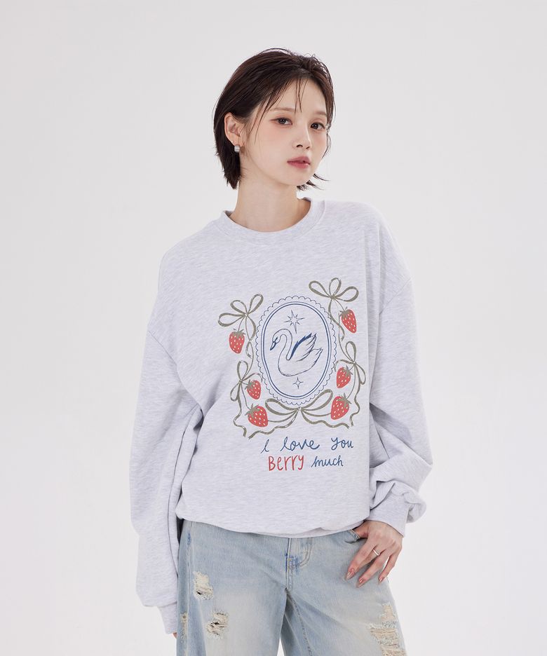 STRAWBERRY SWAN SWEATSHIRT(WHTIE MELANGE)