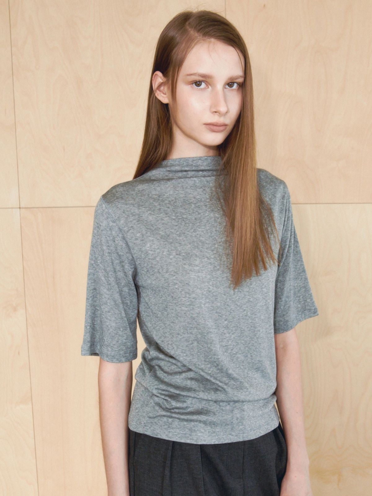 더라이(THERYE) Half-Neck Short Sleeve T-Shirt(Melange)