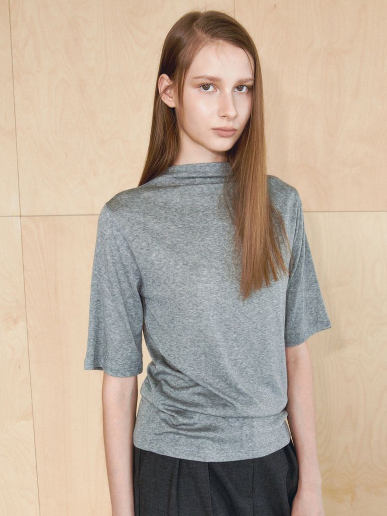 Half-Neck Short Sleeve T-Shirt(Melange)