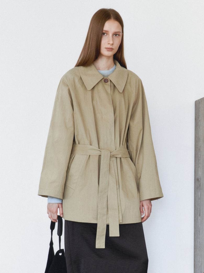 Classic Belted Half Trench(Beige)