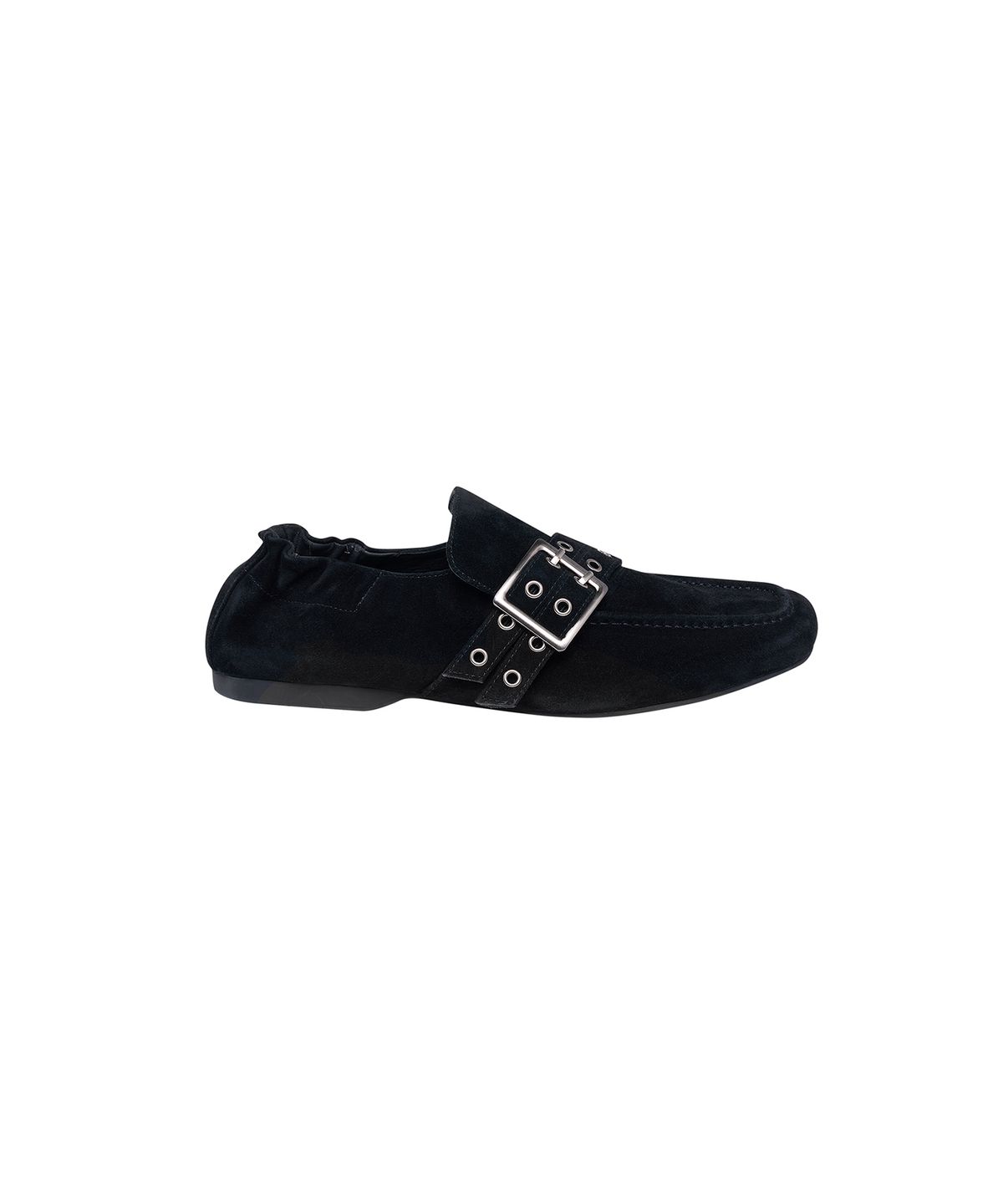 로타입(ROUGHTYPE) Buckle-line Suede Loafer - Black