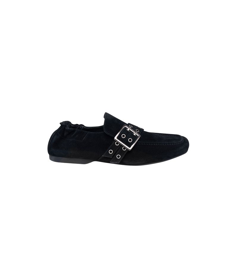 Buckle-line Suede Loafer - Black