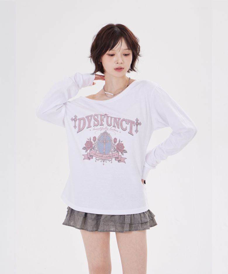 ROSE FRAME GRAPHIC One-Shoulder Tee(WHITE)