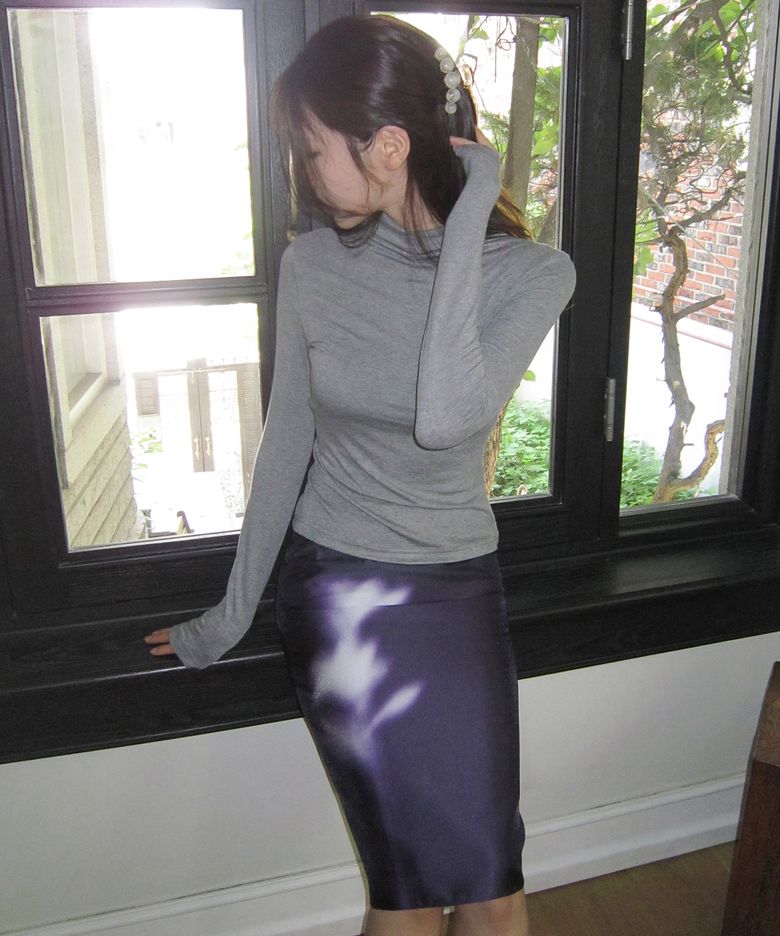 Lily Flower H-Line Midi Skirt(Purple)