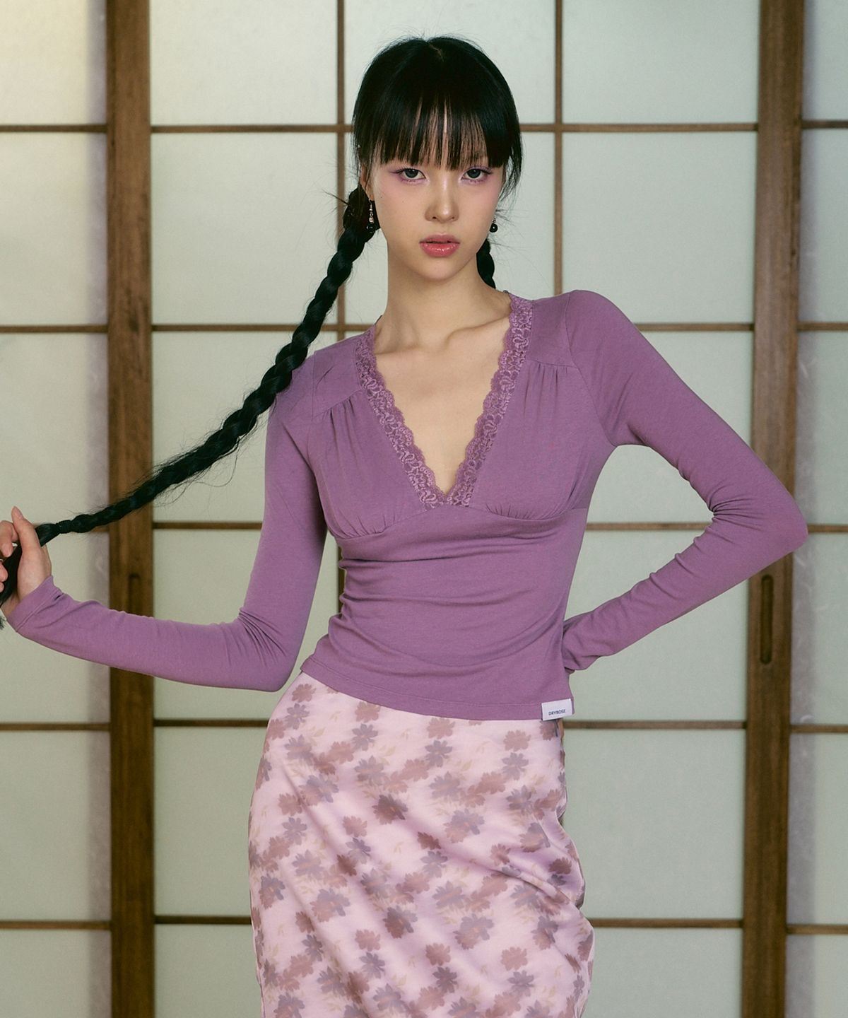 드라이로즈(DRYROSE) 세레인 셔링 탑 (퍼플)