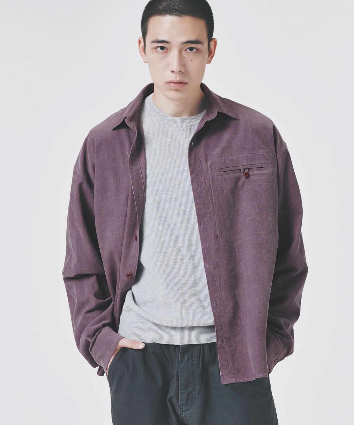 콜드블랭킷(COLD BLANKET) 코듀로이 언밸런스 오버핏 셔켓 퍼플